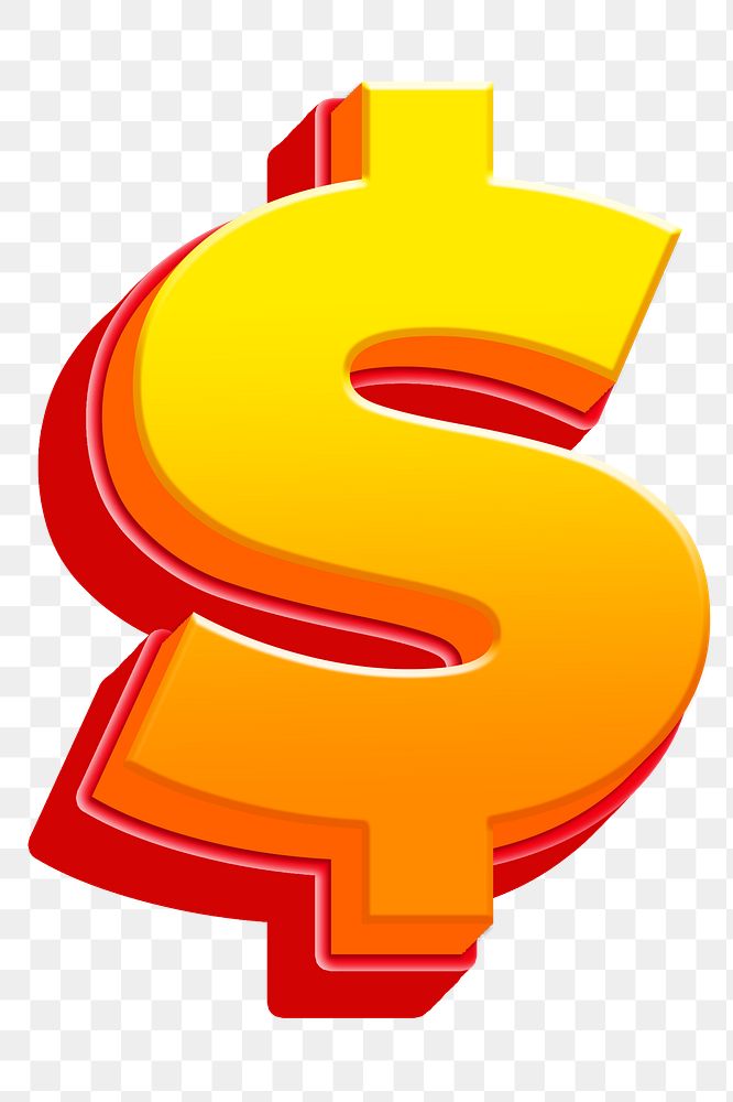 Dollar sign png 3D gradient yellow layer symbol, transparent background