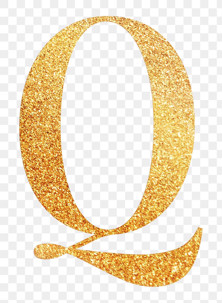 Letter q png gold foil alphabet, transparent background
