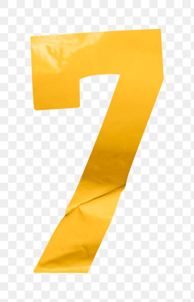 Number 7 png in yellow plastic texture alphabet, transparent background