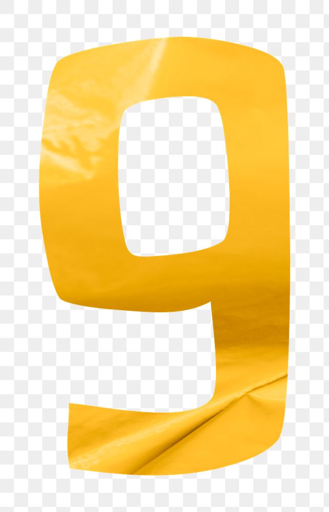 Number 9 png in yellow plastic texture alphabet, transparent background