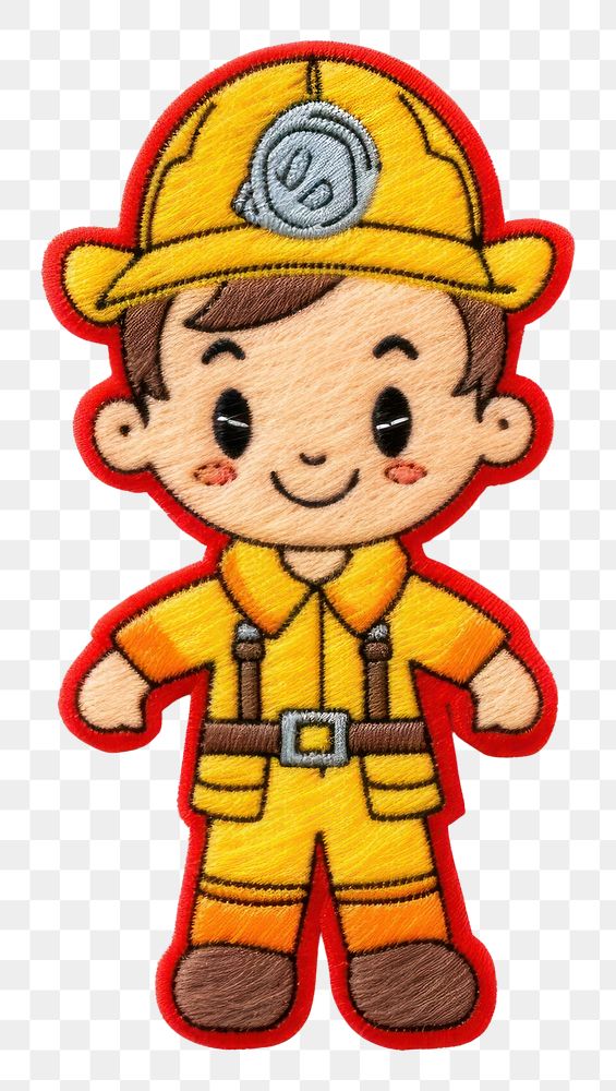 PNG Felt stickers of a single fire fighter person plush human.
