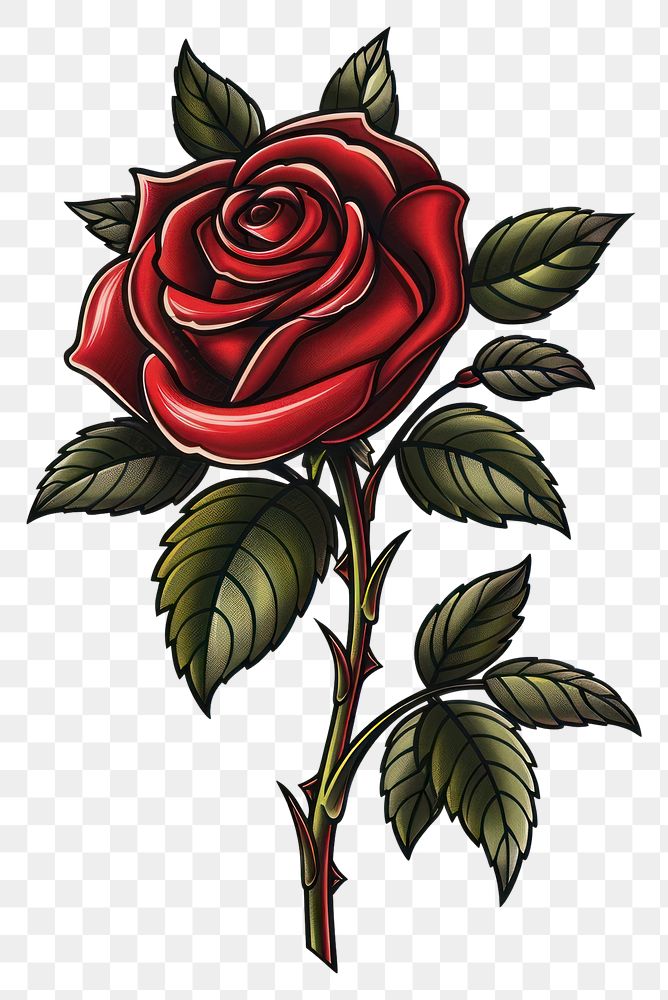 PNG Tattoo illustration of a red rose blossom pattern flower.