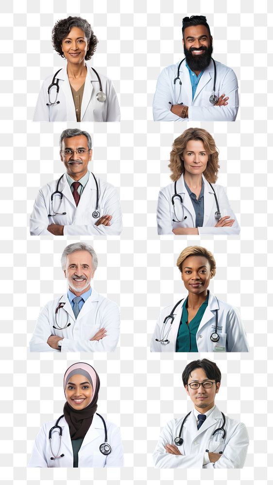 Diverse doctors png cut out set