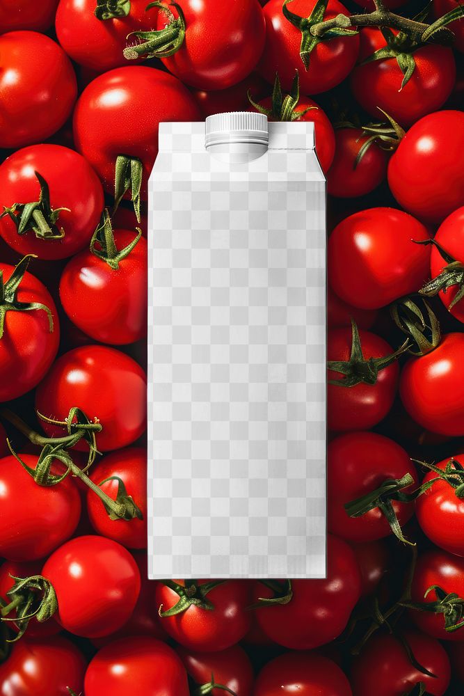 PNG tomato juice carton mockup, transparent design