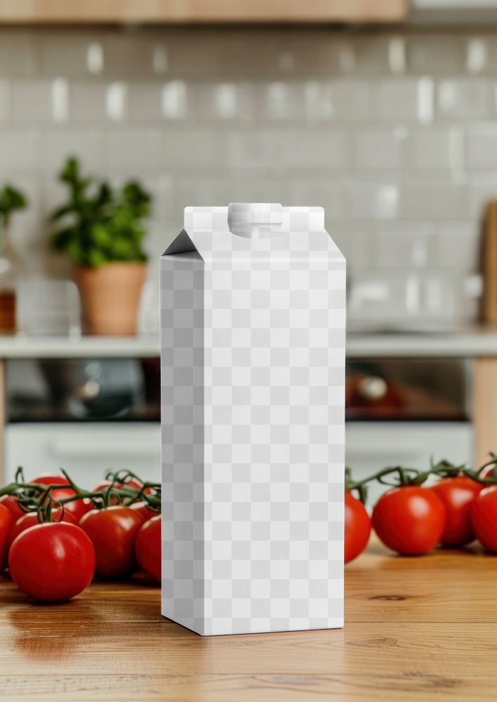 PNG tomato juice carton mockup, transparent design