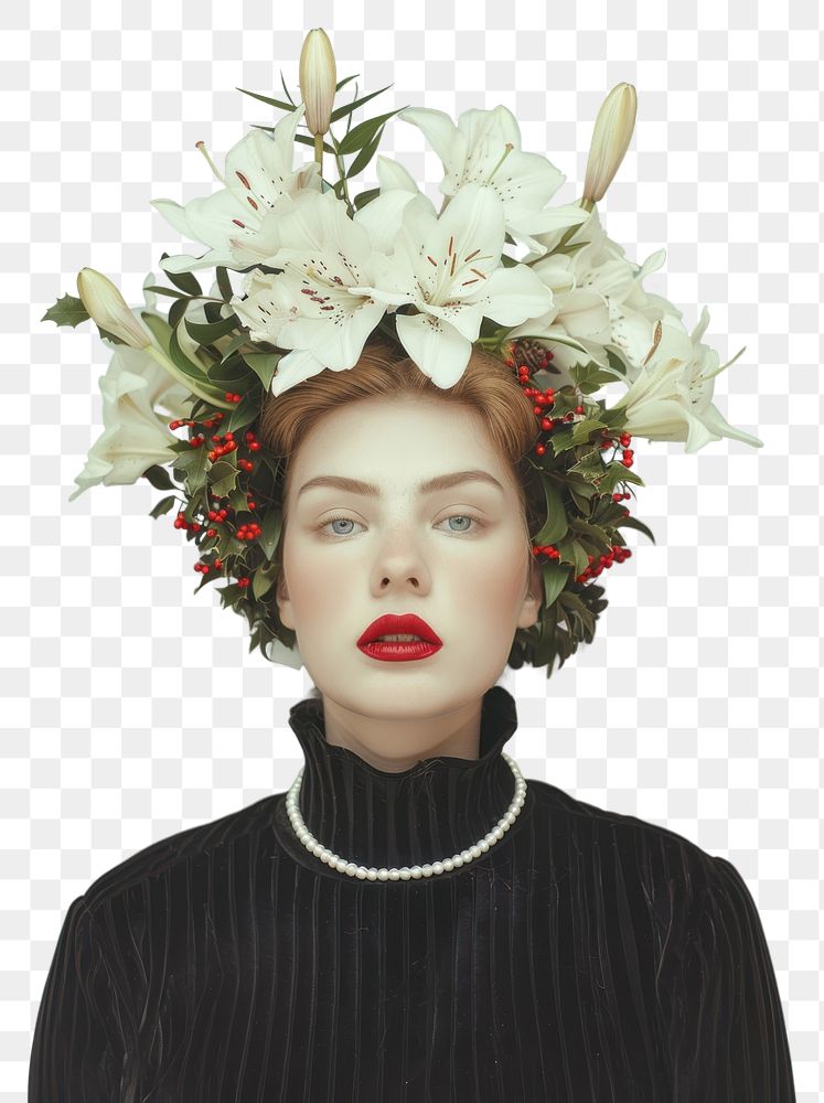 PNG A Christmas wreath woman photography accessories.