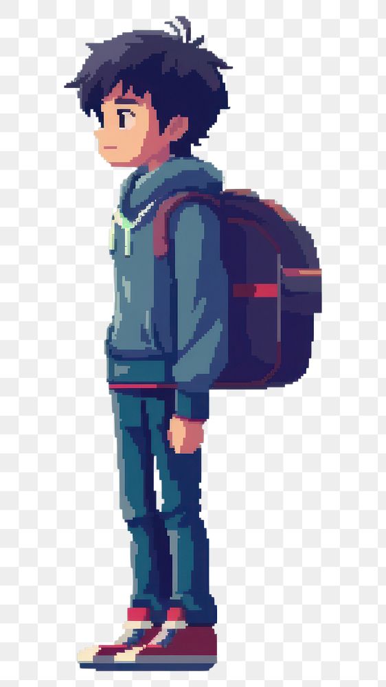 PNG Japanese boy student pixel backpack person child.