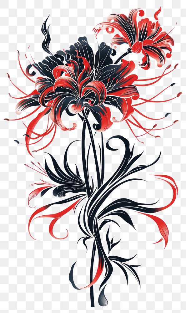 PNG Tattoo illustration of a red spider lily graphics painting dynamite.