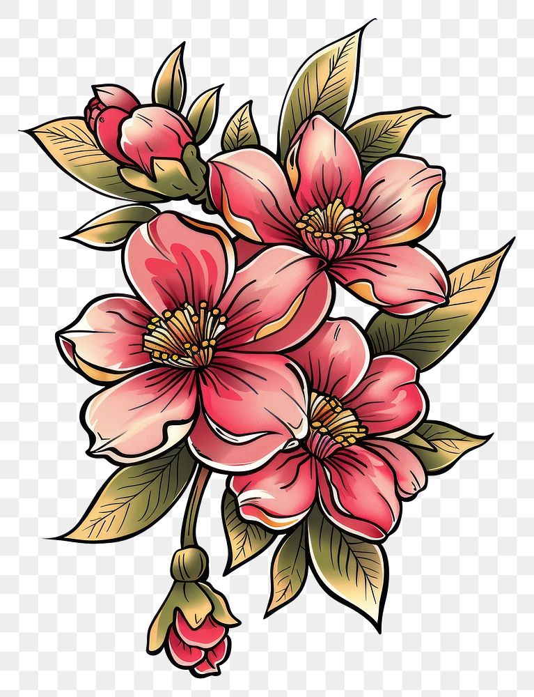 PNG Tattoo illustration of a sakura embroidery graphics pattern.