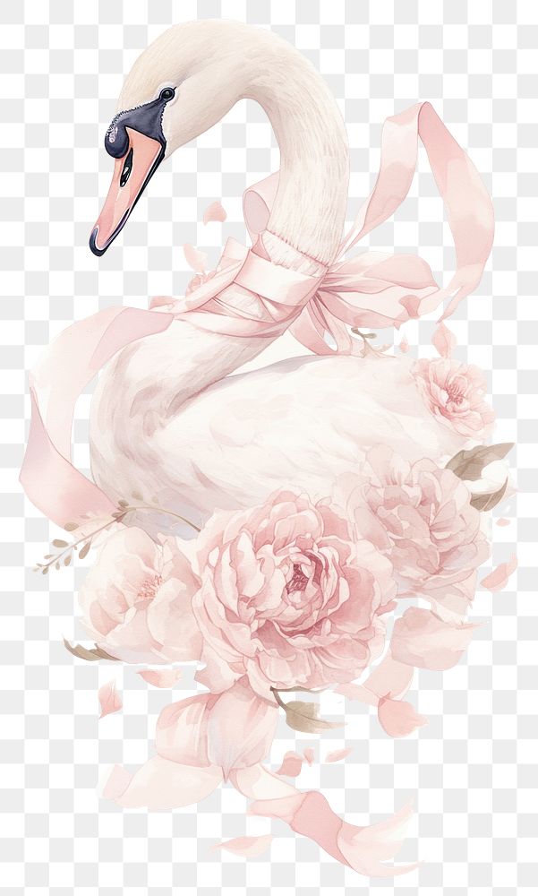 PNG Coquette swan wedding blossom animal.