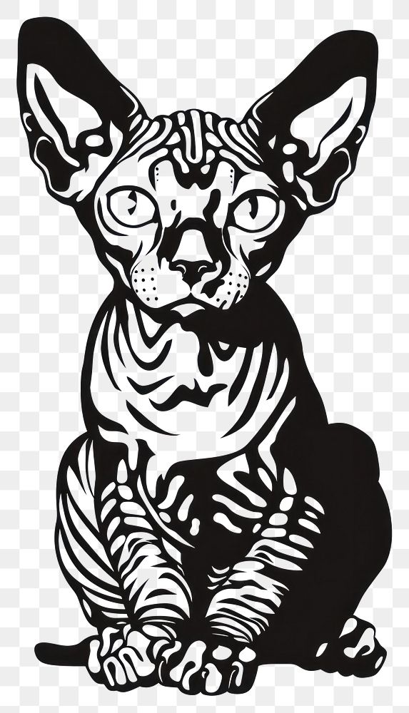 PNG Sphynx cat illustrated wildlife stencil.