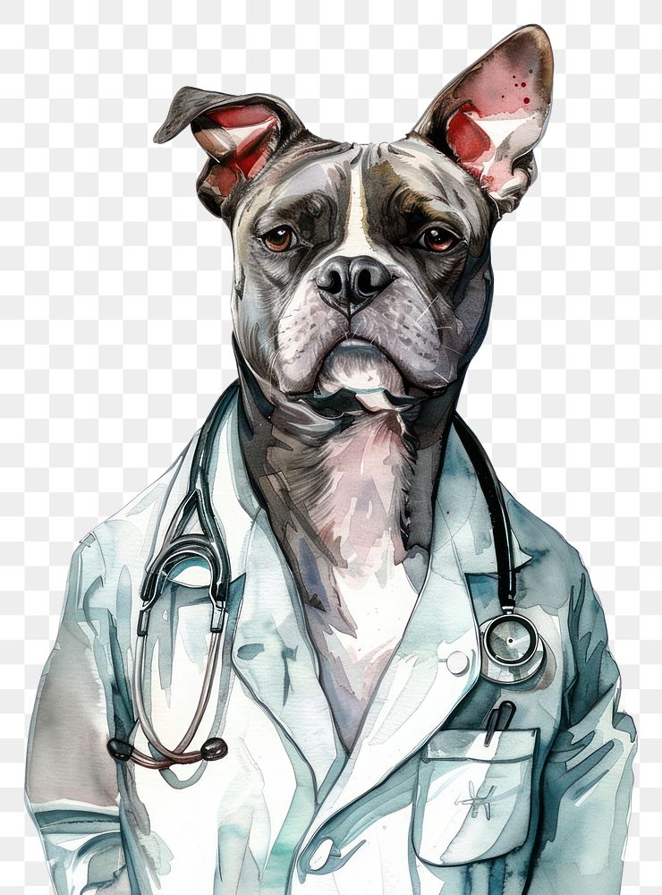 PNG Illustration dog watercolor doctor veterinarian clothing.