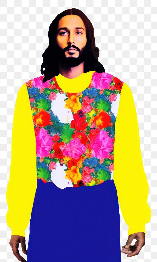 PNG Minimal retro collage of jesus clothing apparel blossom.