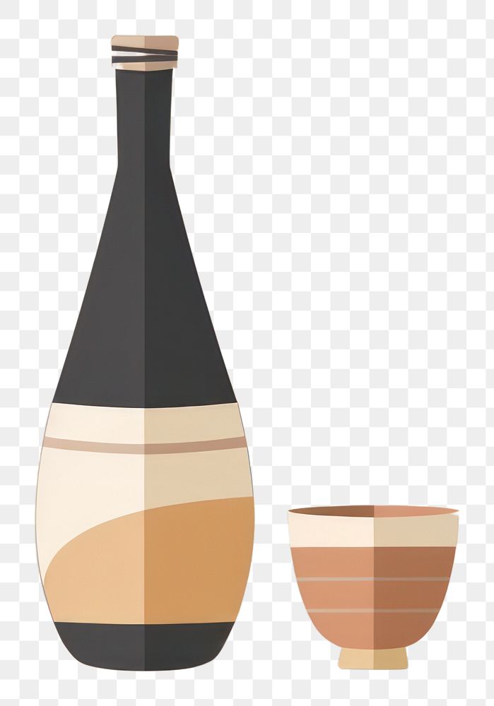 PNG Sake bottle and cup beverage alcohol liquor.