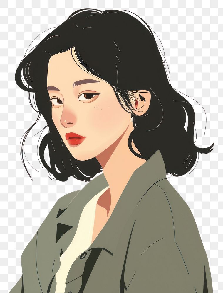 PNG Korean girl photography illustrated portrait.