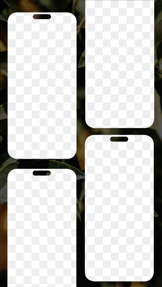PNG collage four phone screen frame, transparent background