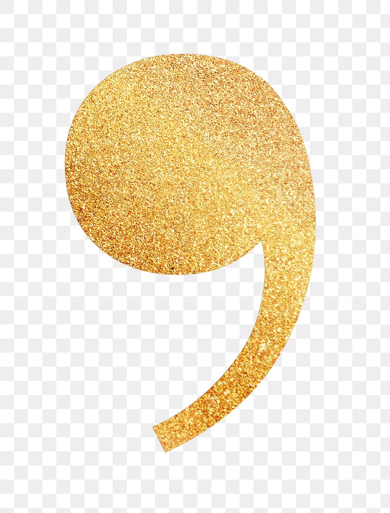 Comma sign png gold foil symbol, transparent background
