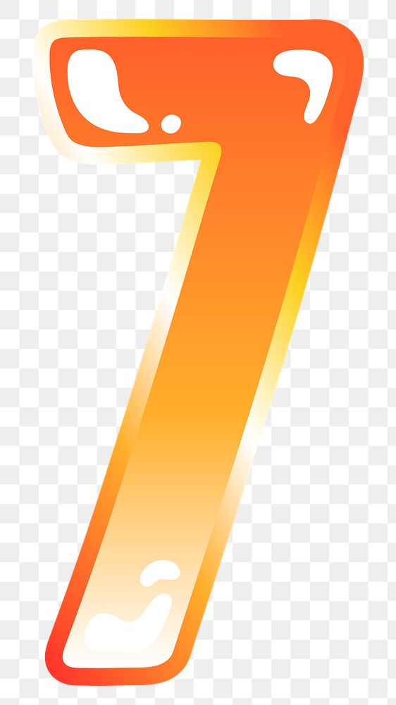 Number 7 png cute funky orange alphabet, transparent background