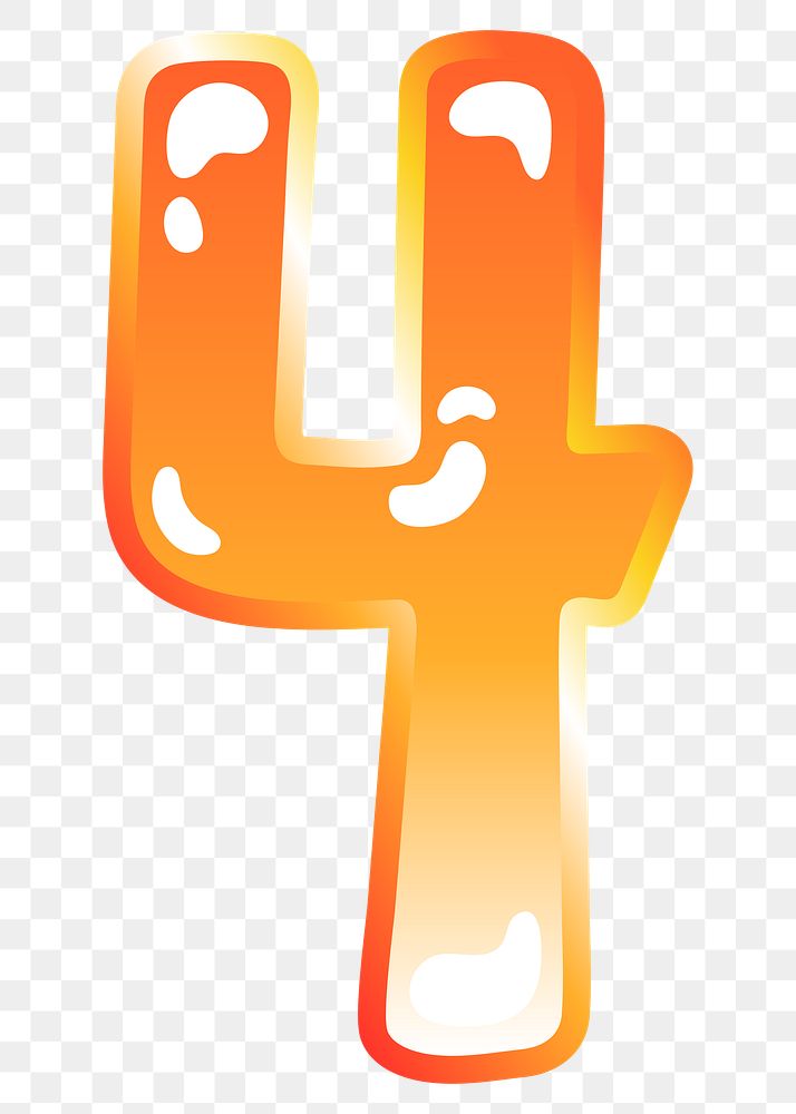 Number 4 png cute funky orange alphabet, transparent background