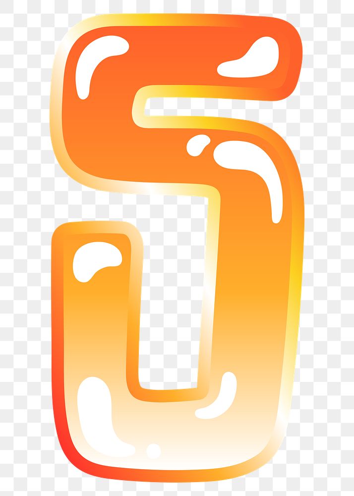 Number 5 png cute funky orange alphabet, transparent background