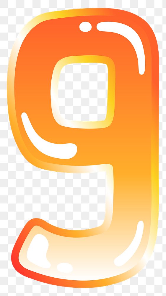 Number 9 png cute funky orange alphabet, transparent background