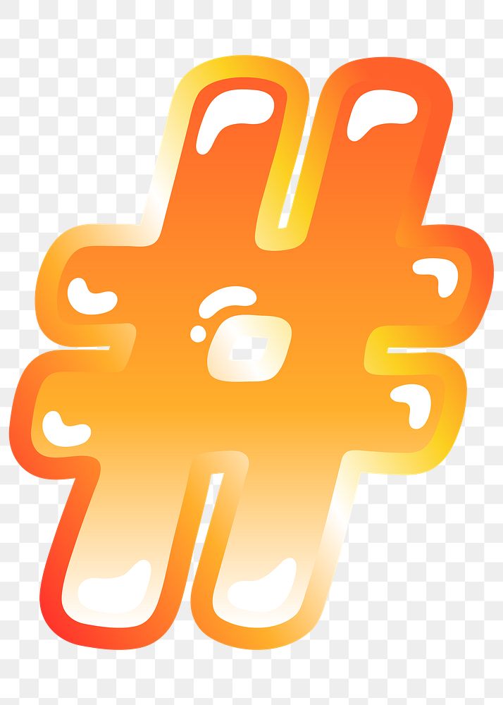 Hashtag sign png cute funky orange symbol, transparent background