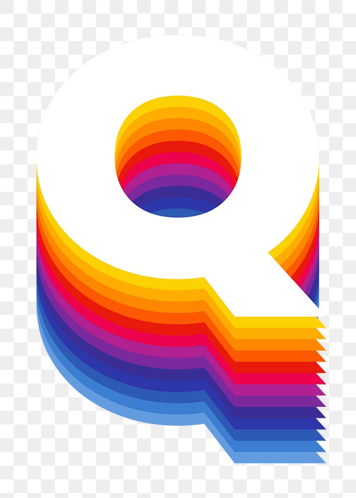 Letter q png retro colorful layered alphabet, transparent background
