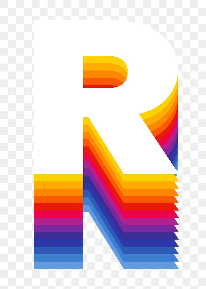 Letter r png retro colorful layered alphabet, transparent background