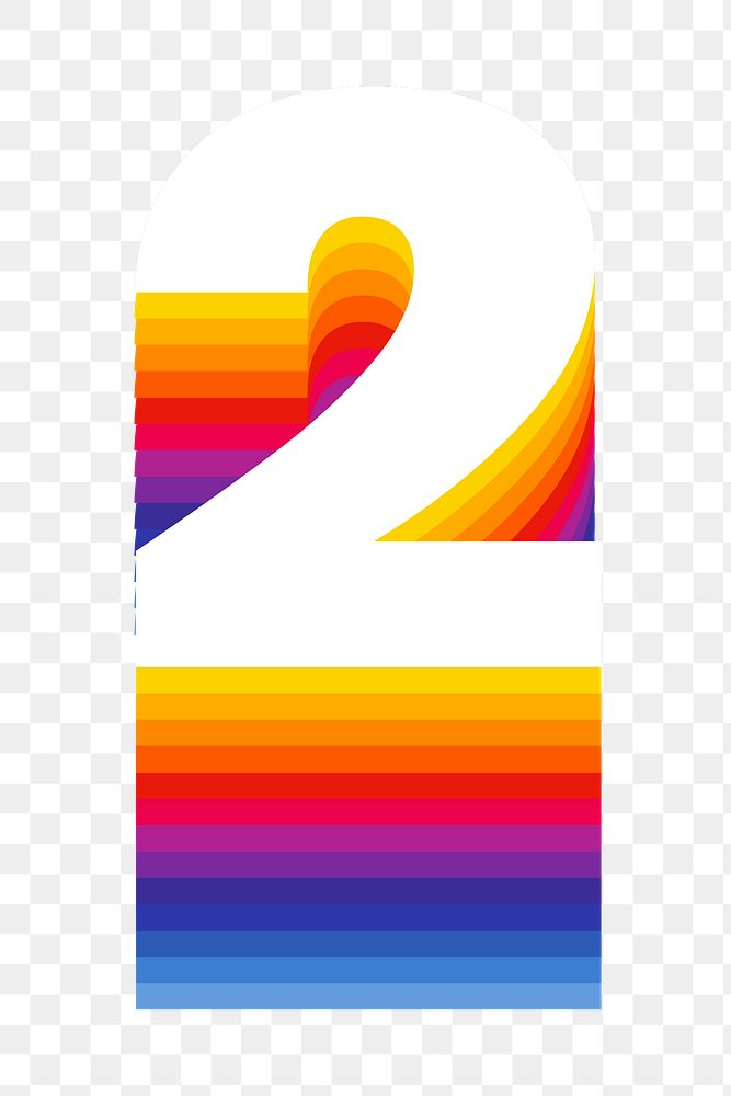 Number 2 png retro colorful layered font, transparent background