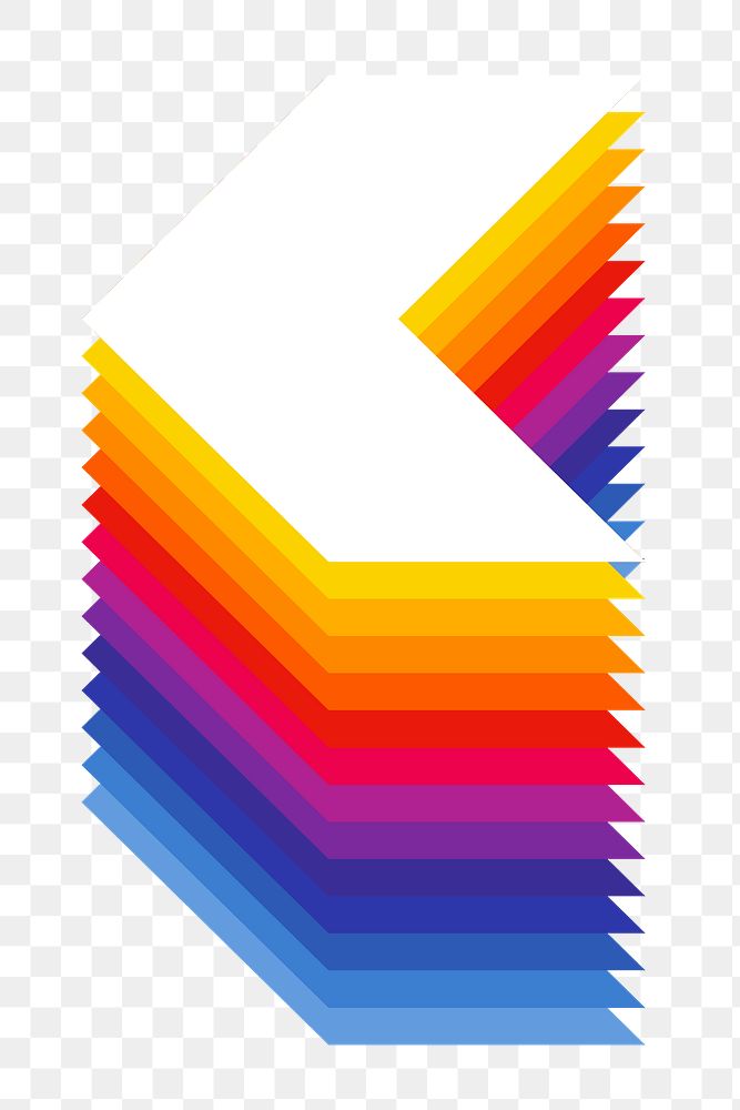 Less than  sign png retro colorful layered symbol, transparent background