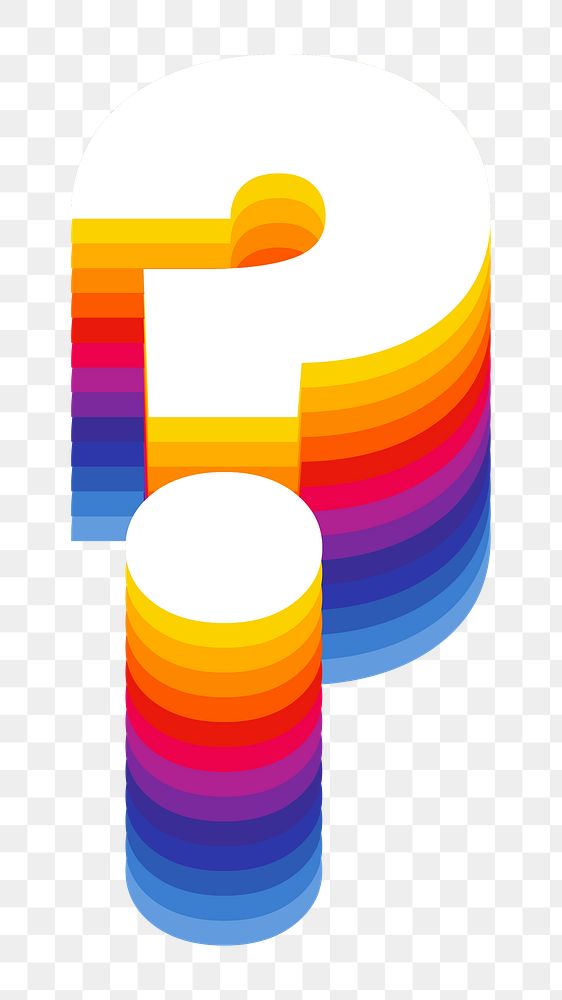 Question mark  sign png retro colorful layered symbol, transparent background