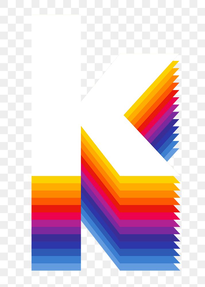Letter k png retro colorful layered alphabet, transparent background
