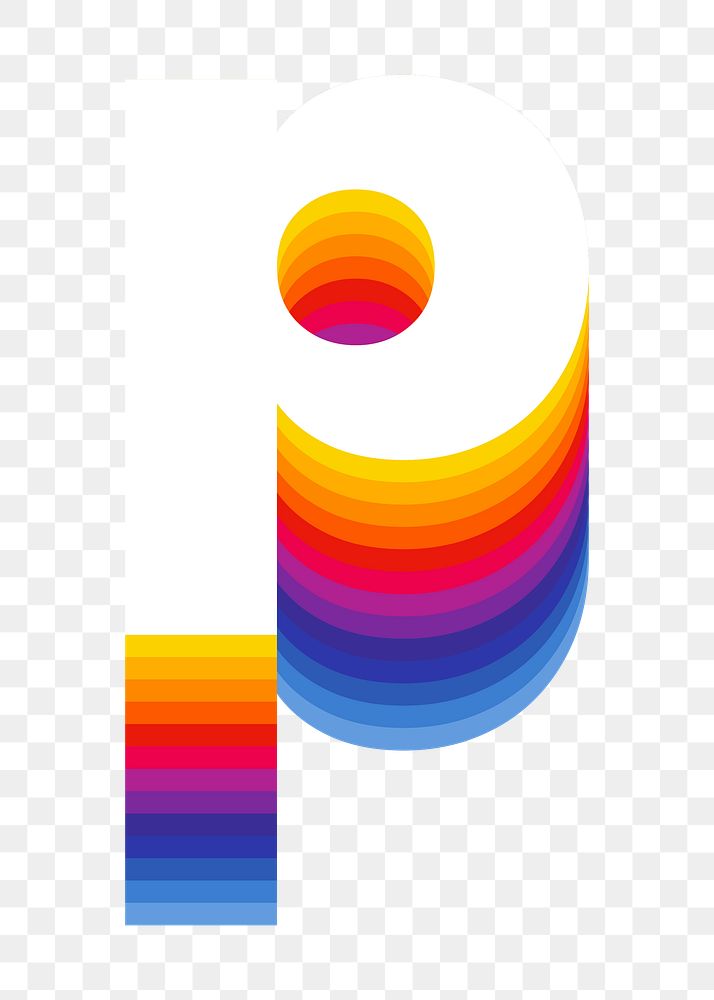 Letter p png retro colorful layered alphabet, transparent background