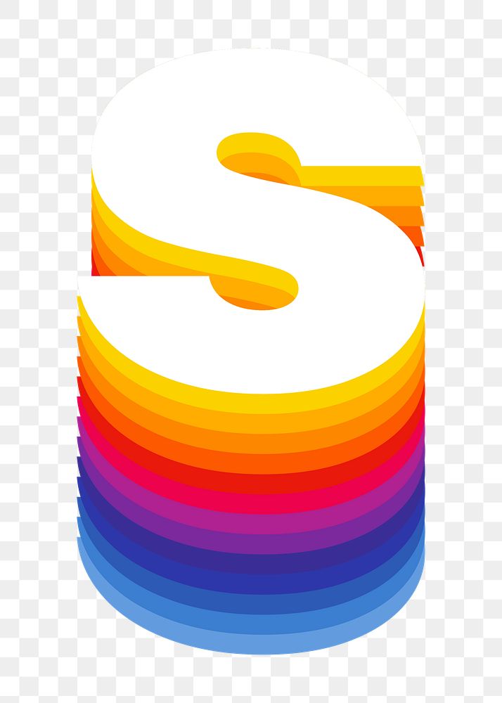 Letter s png retro colorful layered alphabet, transparent background