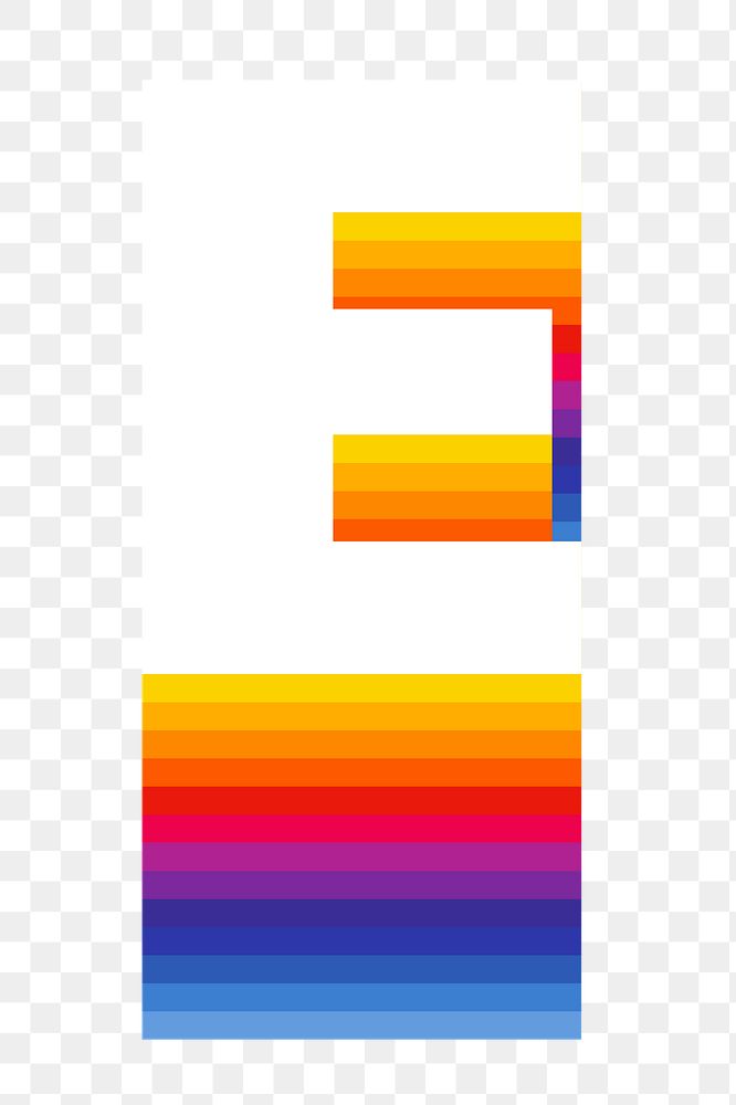 Letter e png retro colorful layered alphabet, transparent background