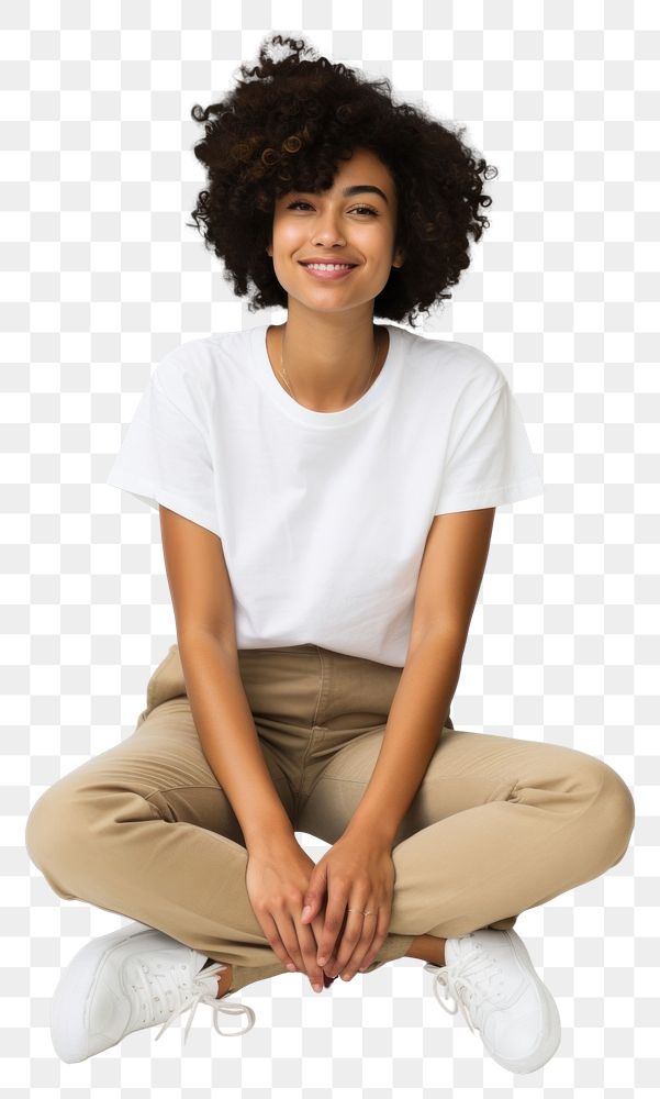 PNG Black woman sitting smiling sleeve