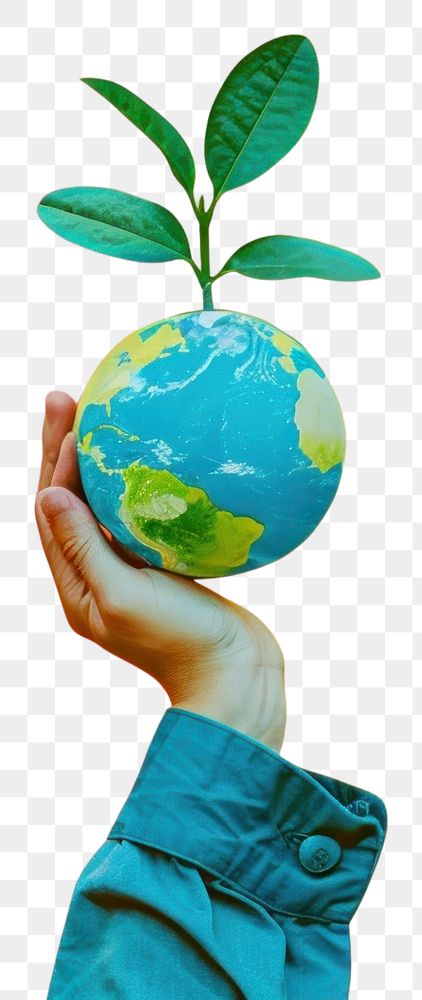 PNG A hand holding a globe with a plant growing out of it astronomy universe person.