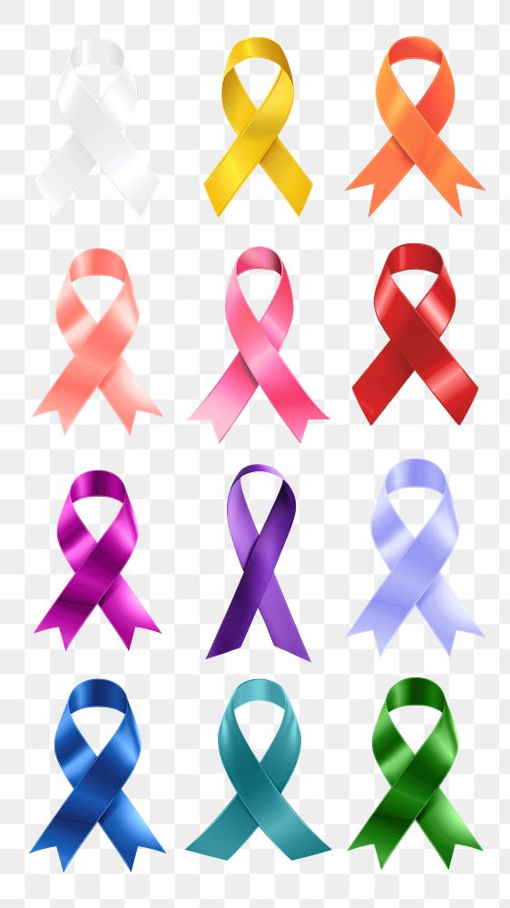 Cancer awareness ribbon png element set, transparent background