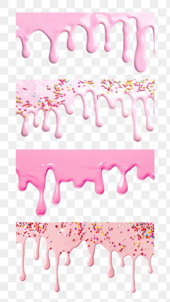 PNG melting strawberry milk border set, transparent background