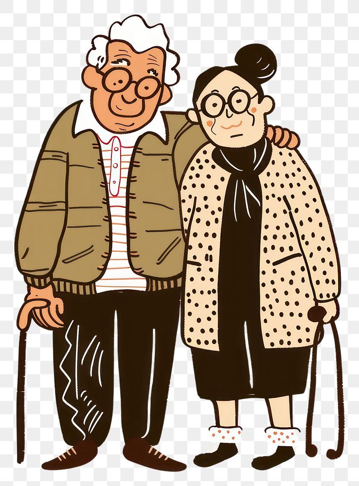 PNG Elderly couple illustration together.