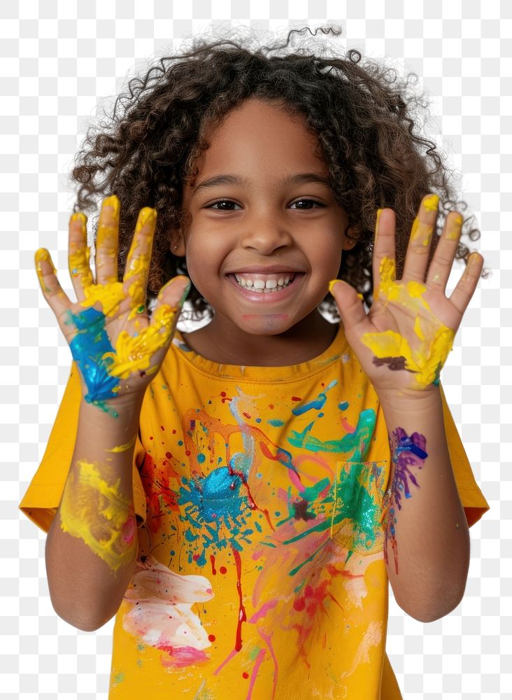 Joyful child with colorful hands