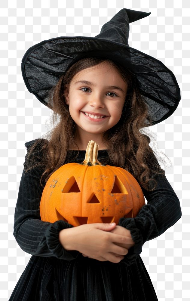 PNG Smiling girl holding pumpkin