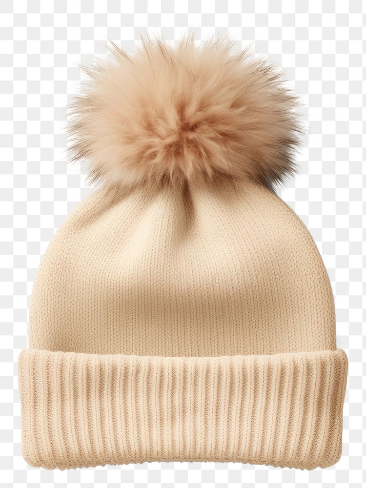 PNG Stylish beige pom-pom beanie