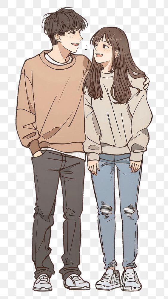 PNG Cute couple anime illustration