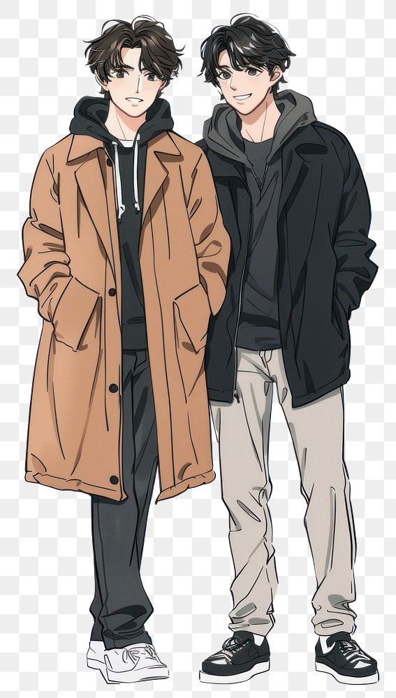 PNG Stylish anime characters in coats