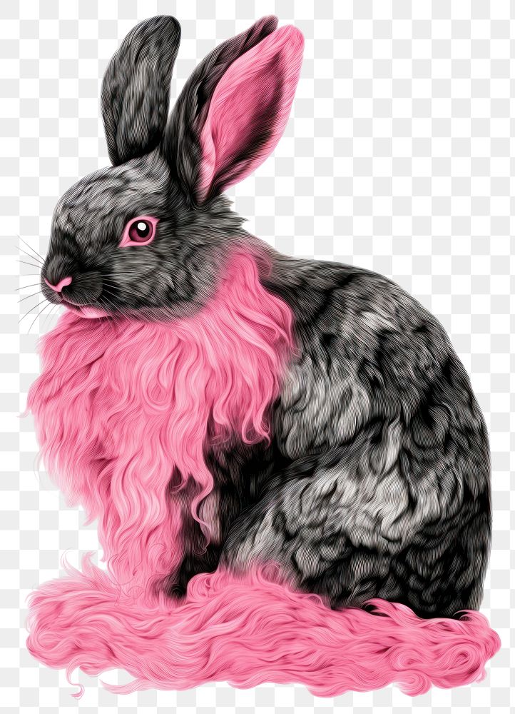 PNG Vibrant pink-bearded rabbit illustration