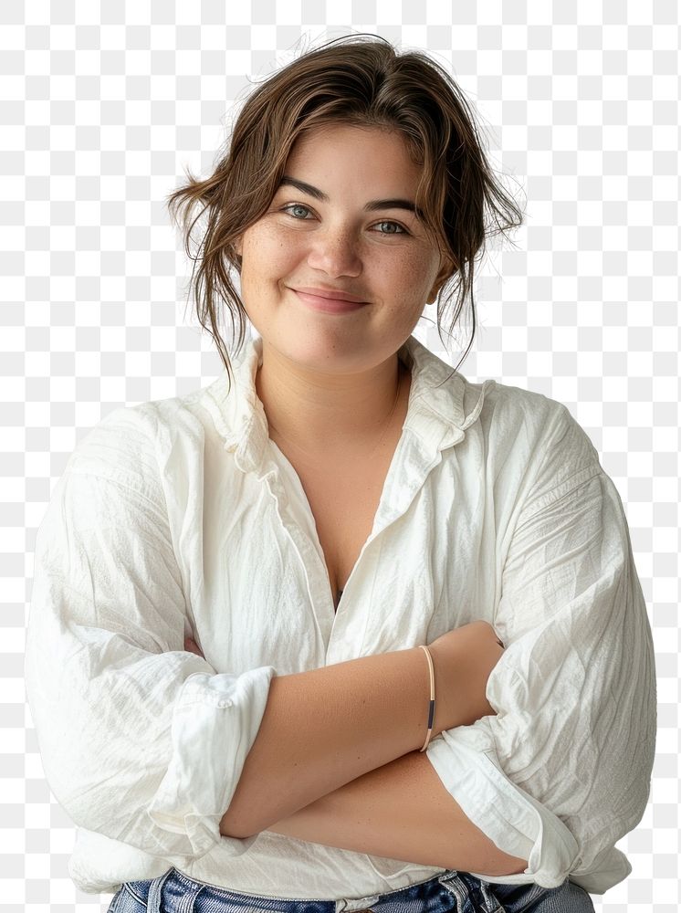 PNG Confident woman in white shirt