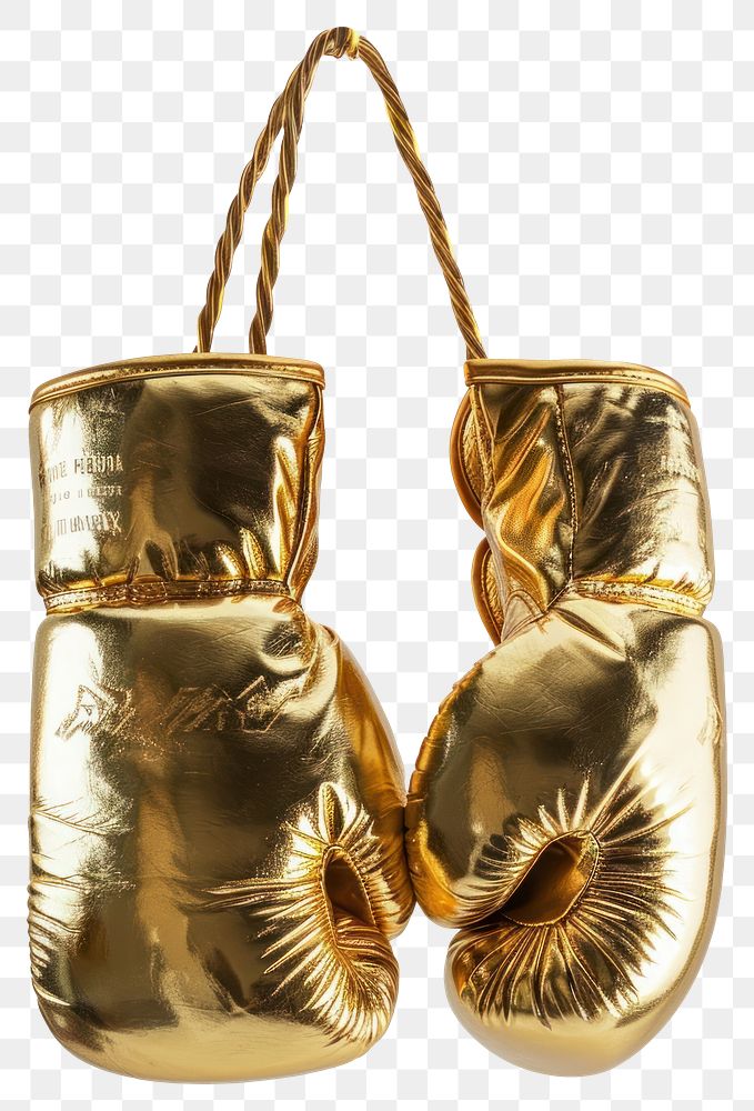 PNG Golden boxing gloves hanging together.