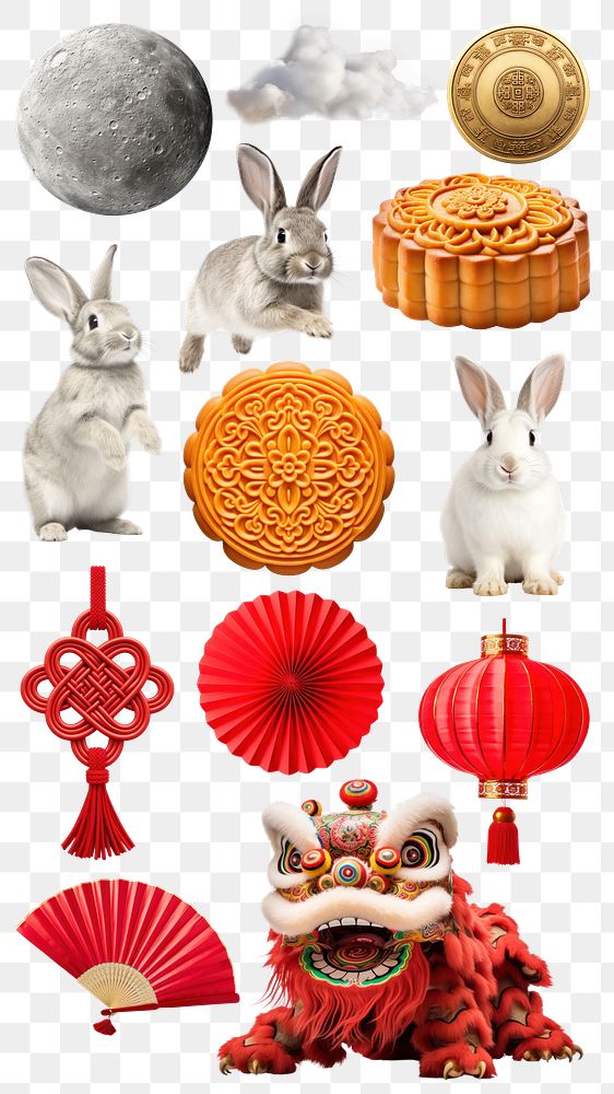 PNG mid-autumn Chinese festival element set, transparent background