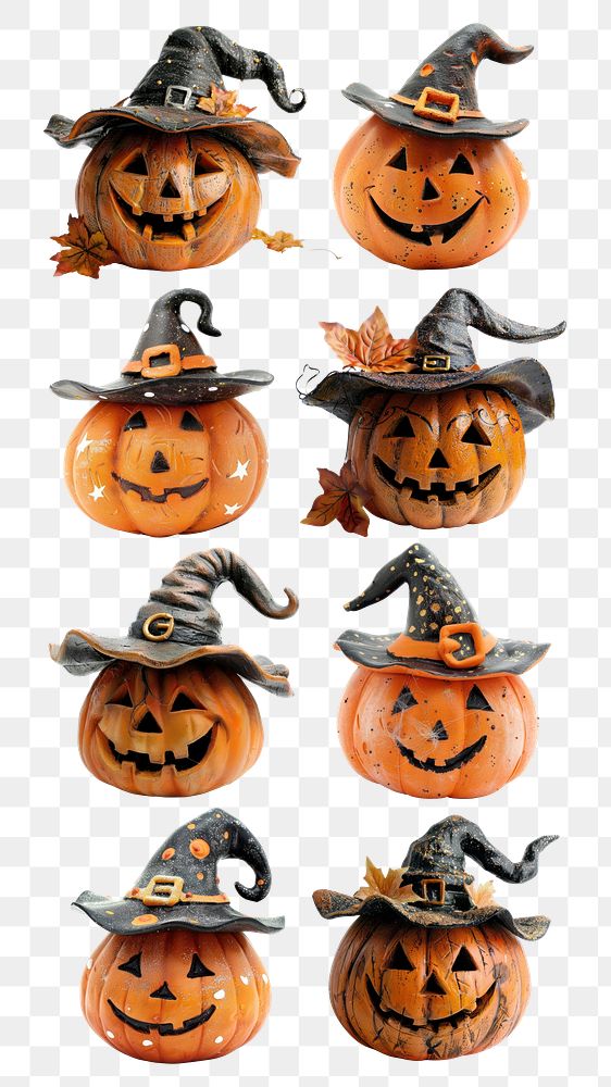 PNG Halloween witch pumpkin design element set, transparent background